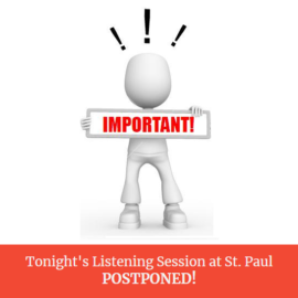 Thursday, May 5th Listening Session at St. Paul POSTPONED!