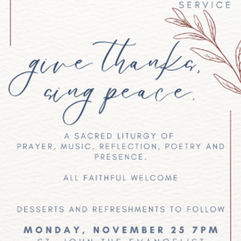 Monday, November 25 at 7pm: Wellesley Interfaith Thanksgiving Service