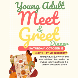 Young Adult Ministry: October Community Dinner on Saturday, October 18